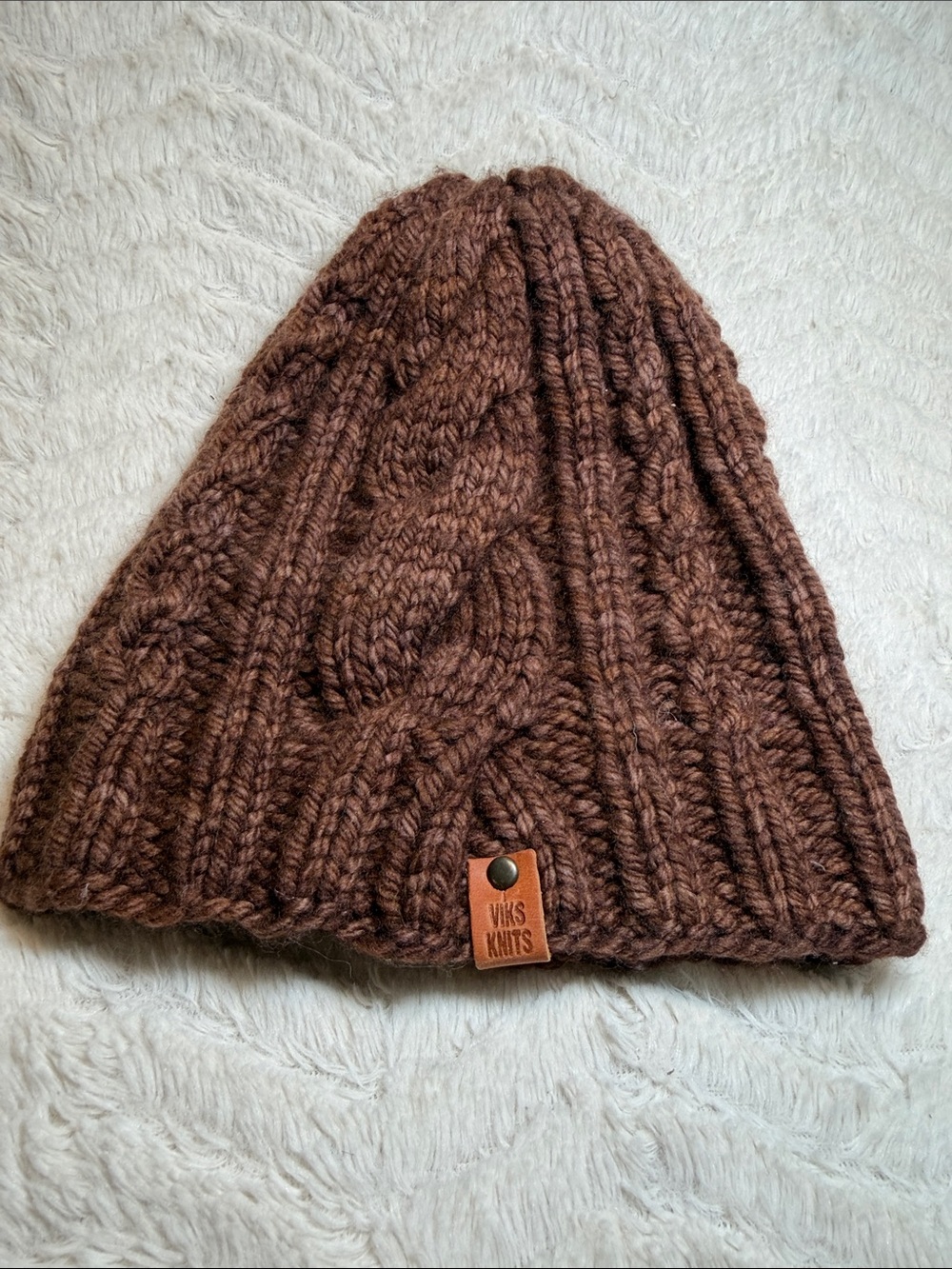 VIKS KNITS Thick Brown Cable Knit Handmade Beanie /winter Hat Eco Friendly